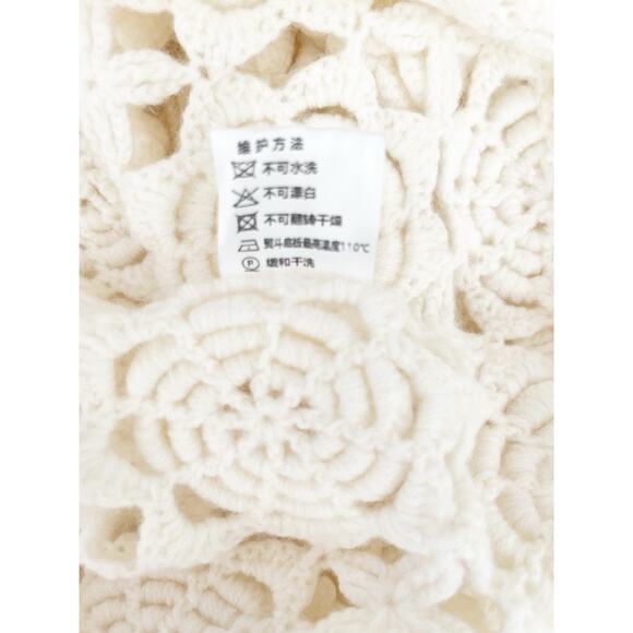 3D Floral Crochet Cardigan Women M Cream White Wool Cashmere Open Knit Relaxed - Picture 7 of 7